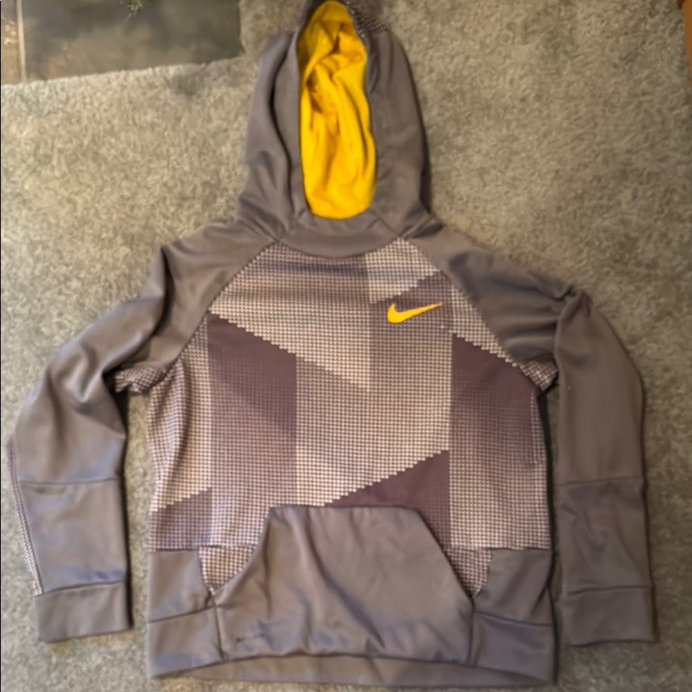 Nike Kids Grey Hoodie with Yellow Accents